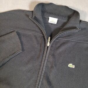 Lacoste Size 6 Full Zip Cardigan Sweater Mens XL Black Vintage Classic Preppy
